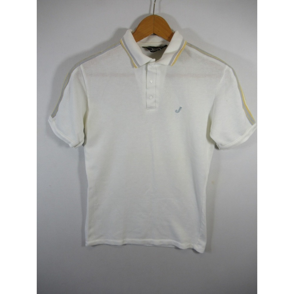 Vintage 70s 80s Jantzen Mesh Polo Shirt Men Medium White Short Sleeve Preppy